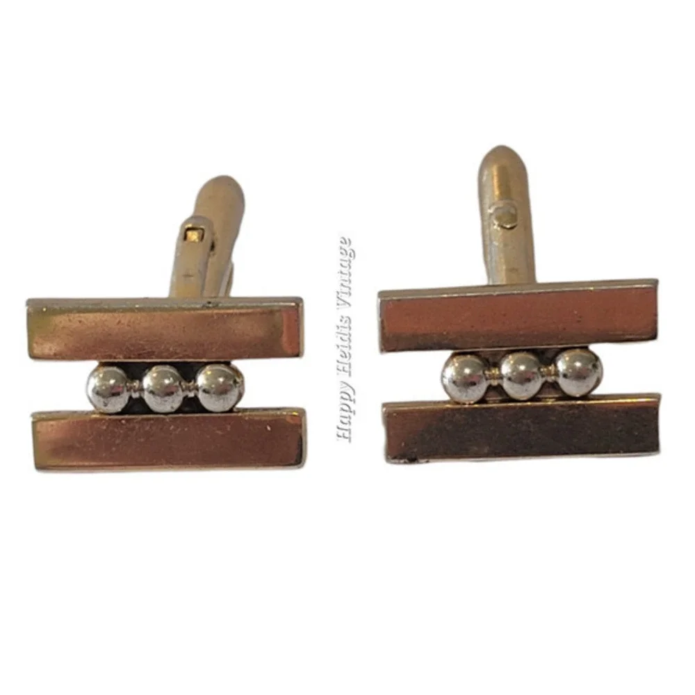 Swank Cufflinks Vintage White and Yellow Metal Tone Preppy Steampunk‎
